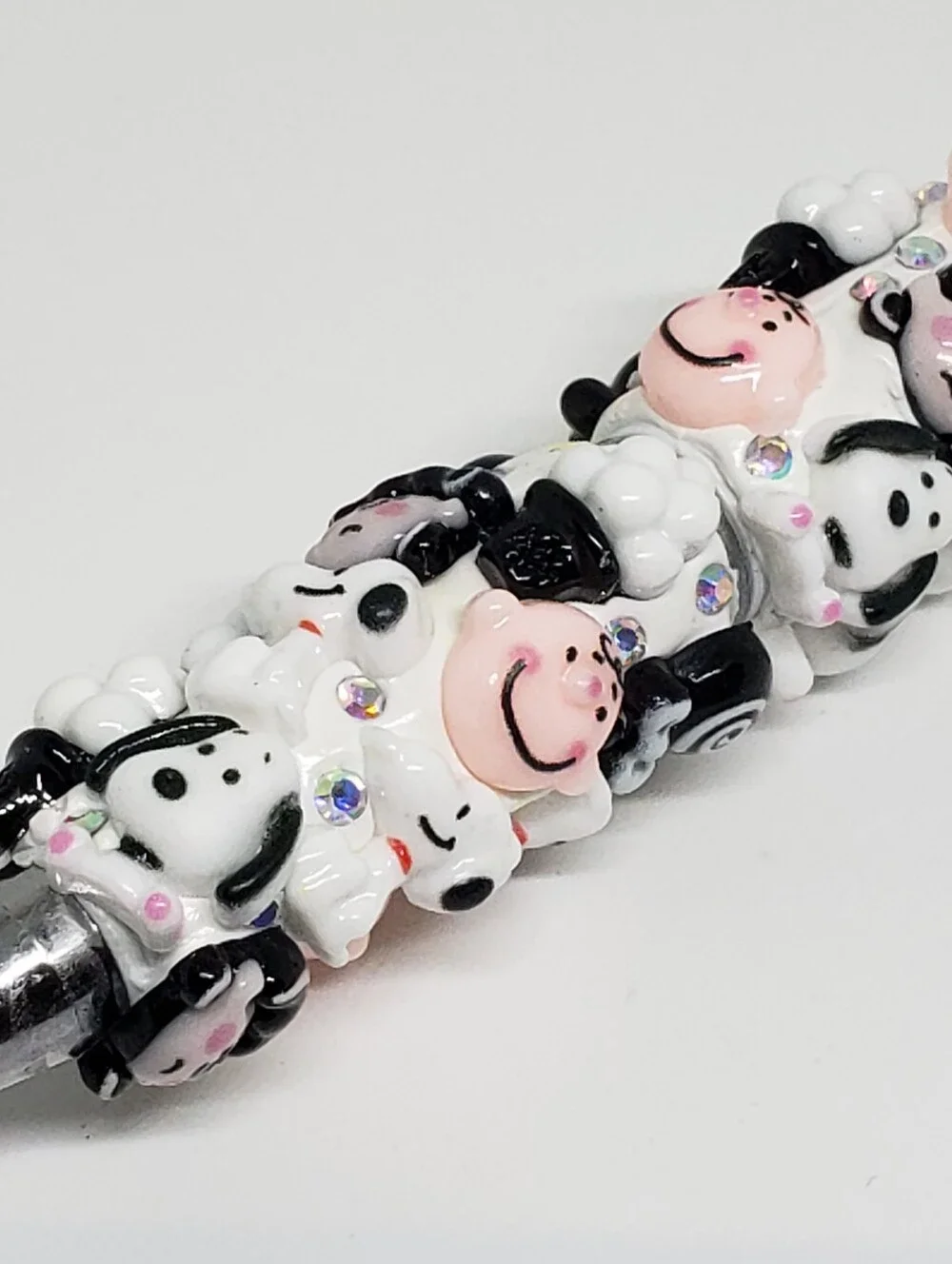 Handmade Rhinestone 3D Snoopy Charlie Brown Lucy Beaded Silicone Focal Bead Pen